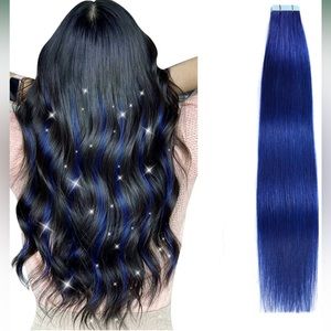 18 inch Tape in Hair Extensions Human Hair Blue 18 Inch 10PCS 25g